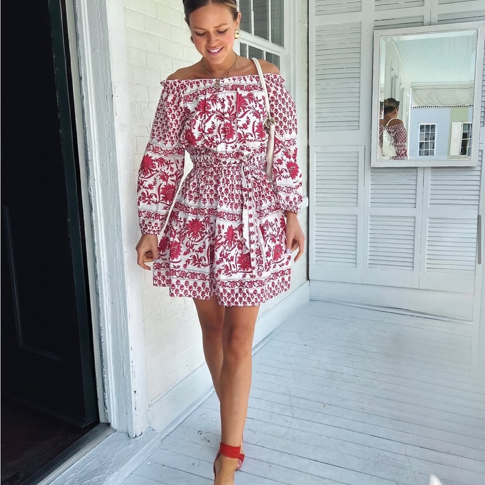 Madison Matthews Charleston Floral Off-Shoulder Red Dress